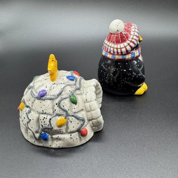 Vintage Penguin and Igloo Salt & Pepper Ceramic Shakers by Julie Ueland Retired - Picture 2 of 5
